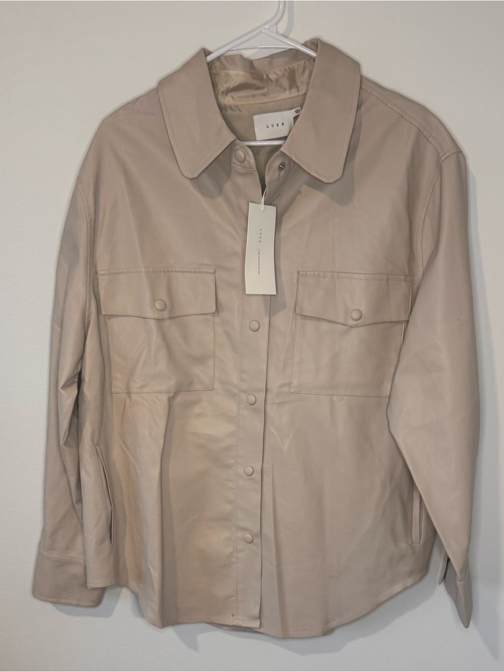 NWT LUSH Bone Faux Leather Shirt Jacket Shacket Size L